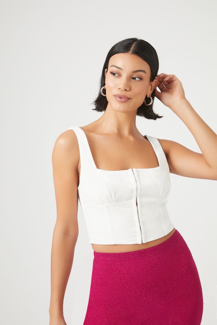 Forever 21 Women's Velvet Hook-and-Eye Crop Top Cream