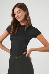 Forever 21 Women's Corset Cropped T-Shirt Black