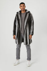 Forever 21 Men's Striped Faux Fur Longline Coat Black/Grey