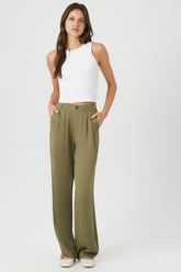 Forever 21 Women's Straight-Leg Trouser Pants Olive