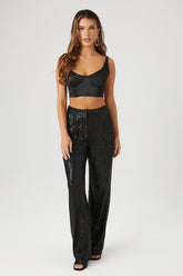 Forever 21 Women's Low-Rise Sequin Pants Black