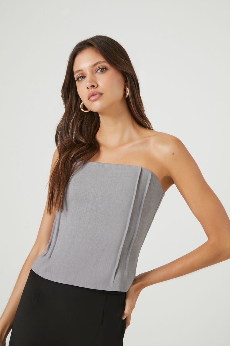 Forever 21 Women's Pleated Strapless Top Grey