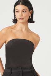 Forever 21 Women's Satin Tube Bodysuit Black