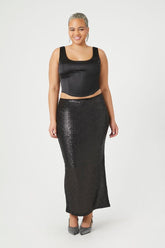 Forever 21 Plus Women's Sequin Maxi Skirt Black