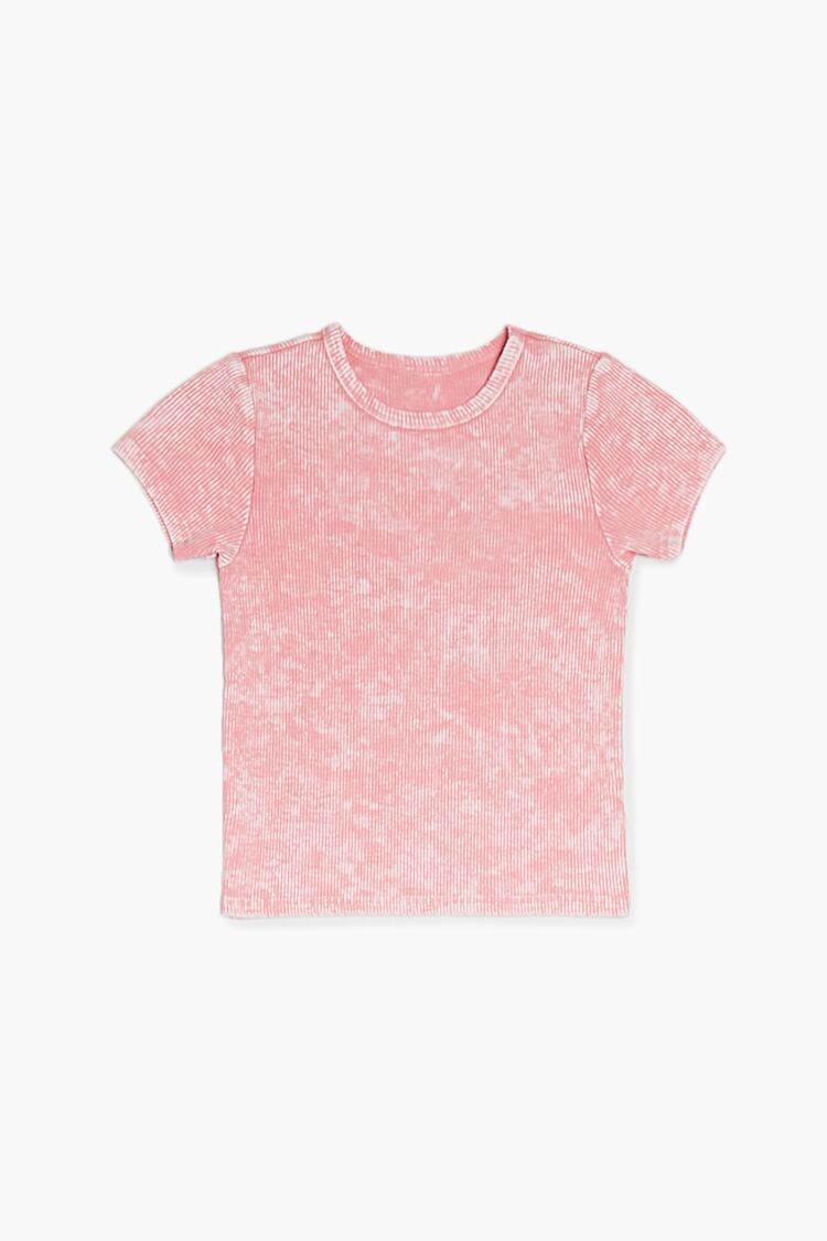 Forever 21 Girls Ribbed Mineral Wash T-Shirt (Kids) Pink/Multi