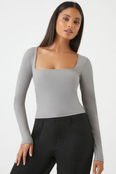 Forever 21 Women's Contour Sculpt Long-Sleeve Top Dark Grey