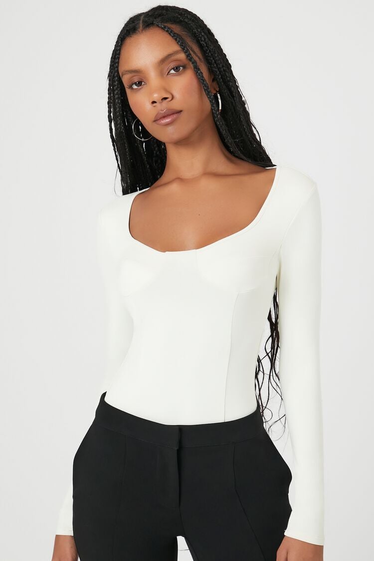 Forever 21 Women's Bustier Long-Sleeve Bodysuit White