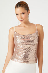 Forever 21 Women's Sequin Cowl Neck Cami Champagne