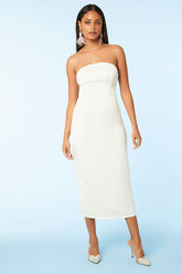 Forever 21 Women's Satin Strapless Crisscross Midi Dress White