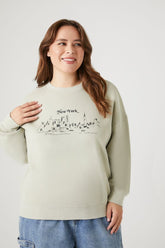 Forever 21 Plus Women's Embroidered New York Pullover Taupe/Multi