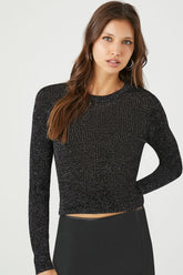 Forever 21 Women's Glitter Knit Cropped Sweater Black