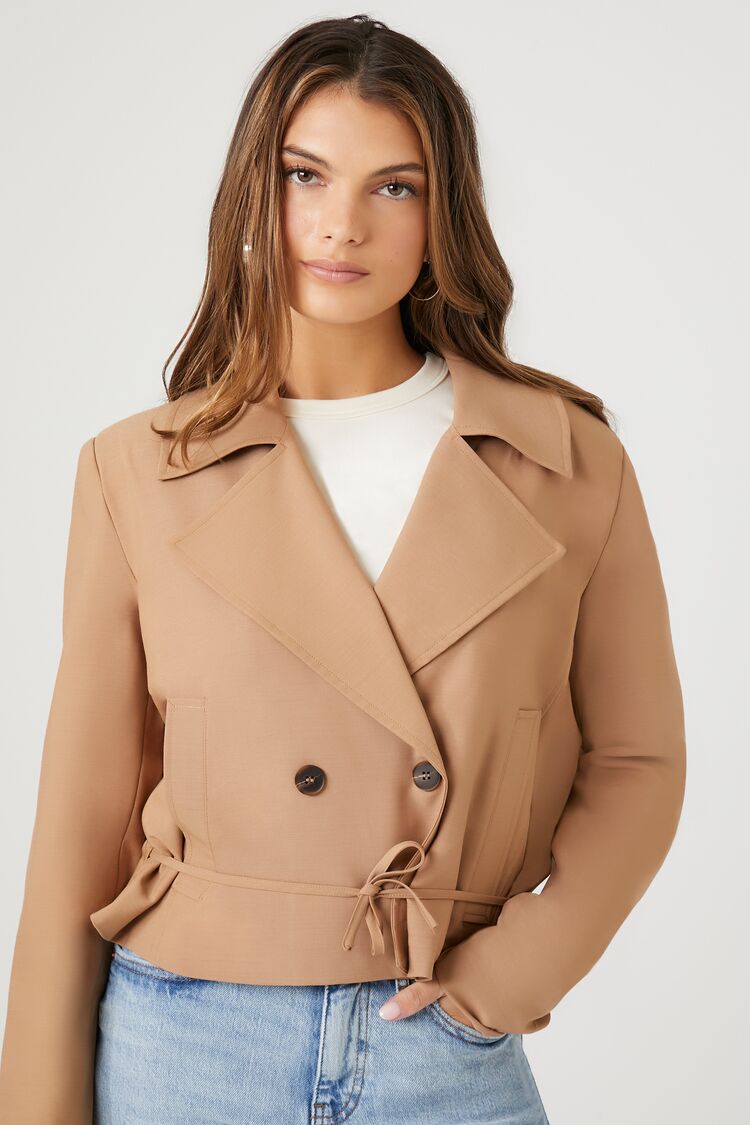 Forever 21 Women's Cropped Double-Breasted Jacket Tan