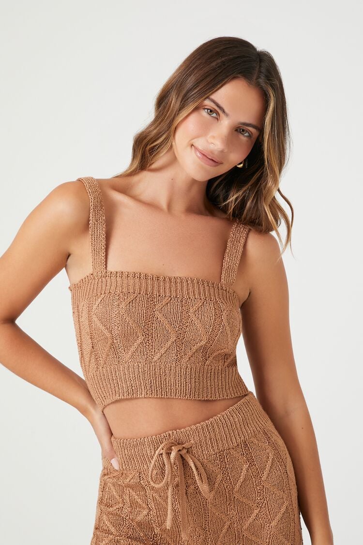 Forever 21 Women's Sweater-Knit Pajama Tank Top Chestnut