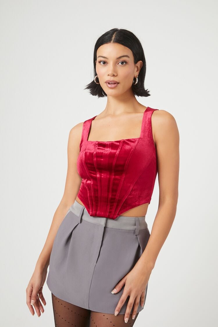 Forever 21 Women's Velvet Bustier Cropped Tank Top Wine