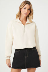 Forever 21 Women's Half-Zip Fleece Pullover Cream