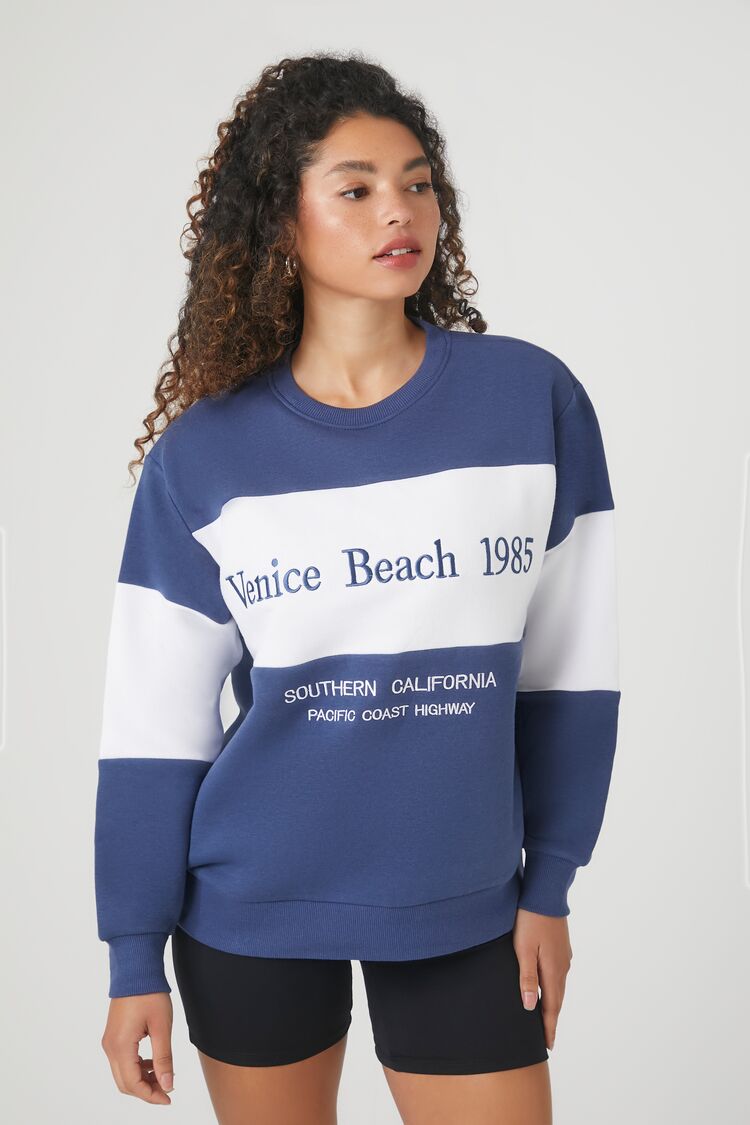 Forever 21 Women's Venice Beach Colorblock Pullover Navy/White