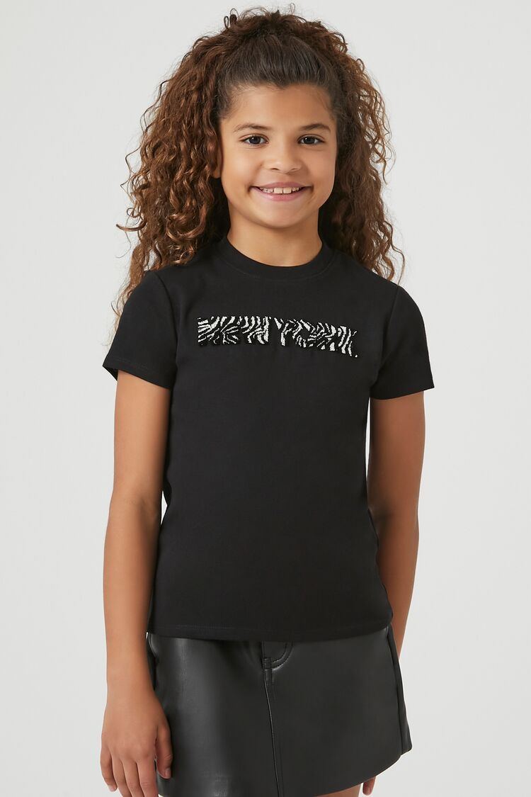 Forever 21 Girls Zebra New York T-Shirt (Kids) Black/Multi