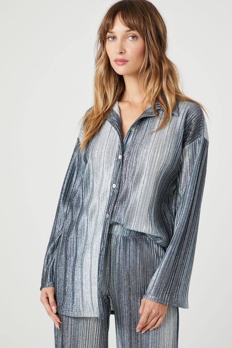 Forever 21 Women's Gradient Striped Shirt Grey/Multi