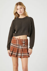 Forever 21 Women's Belted Pleated Plaid Mini Skirt Brown/Multi