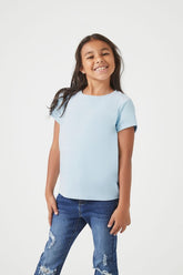 Forever 21 Girls Velvet Crew T-Shirt (Kids) Sky Blue