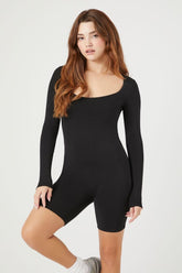 Forever 21 Women's Fitted Long-Sleeve Romper Black