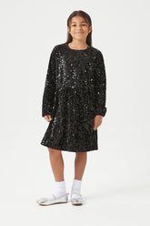 Forever 21 Girls Sequin Velvet Dress (Kids) Black