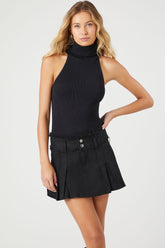 Forever 21 Women's Raw-Cut Pleated Mini Skirt Black