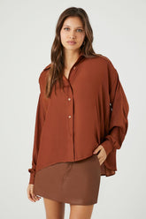 Forever 21 Women's Billowy Pleated Shirt Rust