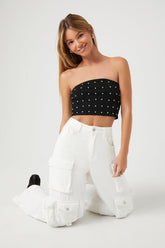 Forever 21 Women's Rhinestone Cropped Tube Top Black