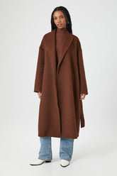 Forever 21 Women's Brushed Tie-Waist Longline Coat Brown