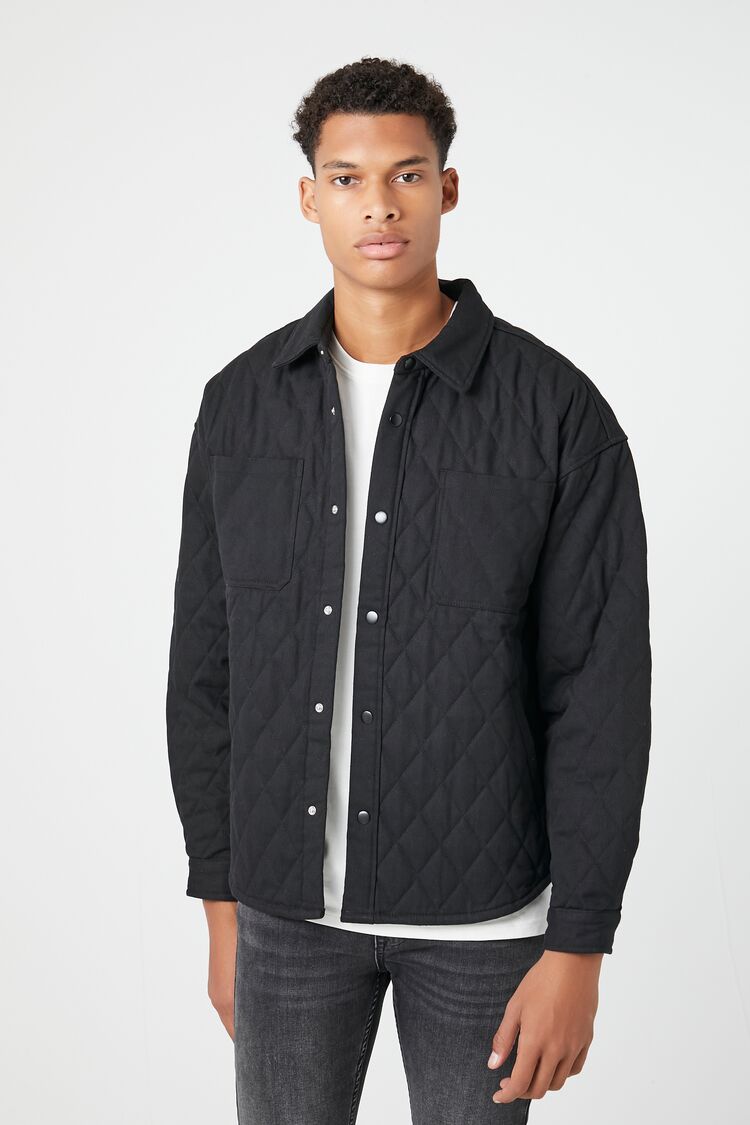 Forever 21 Men's Diamond Quilted Shacket Black