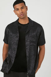 Forever 21 Men's Jacquard Leopard Print Shirt Black