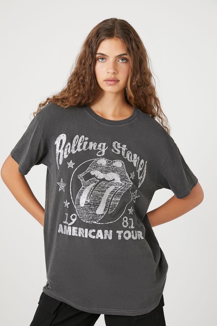 Forever 21 Women's The Rolling Stones Graphic T-Shirt Charcoal/Multi