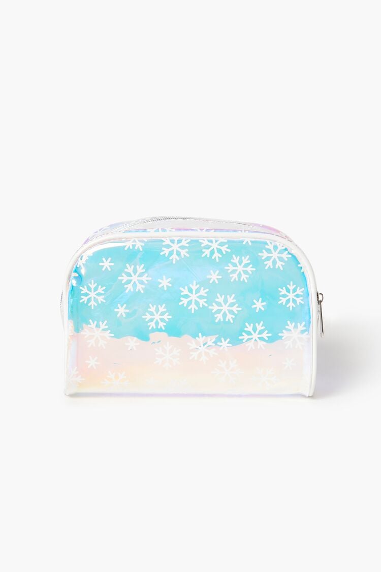 Forever 21 Women's Iridescent Snowflake Makeup Bag Blue/Multi
