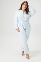 Forever 21 Plus Women's Hooded Velour Jumpsuit Sky Blue