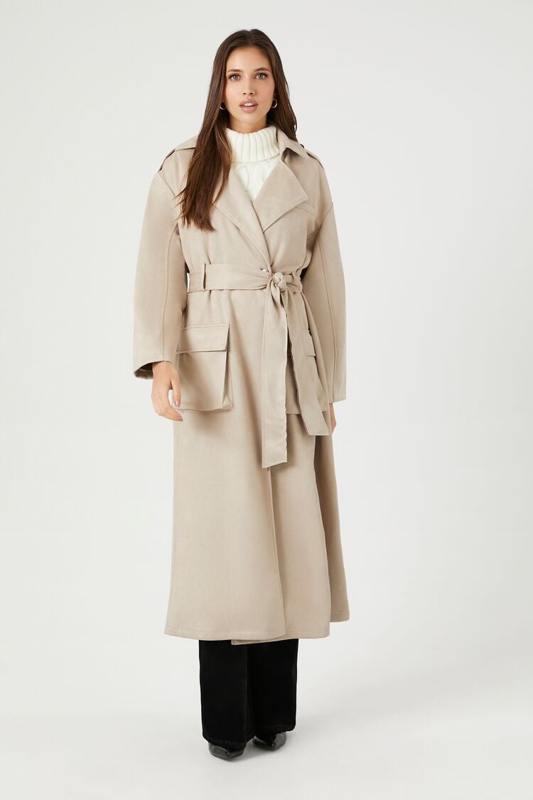 Forever 21 Women's Belted Faux Suede Trench Coat Goat