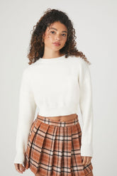 Forever 21 Knit Women's Cropped Ribbed-Trim Sweater Vanilla