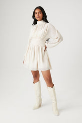 Forever 21 Women's Chiffon Peasant-Sleeve Mini Dress Ivory