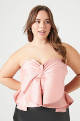 Forever 21 Plus Women's Satin Bow Peplum Tube Top Pink