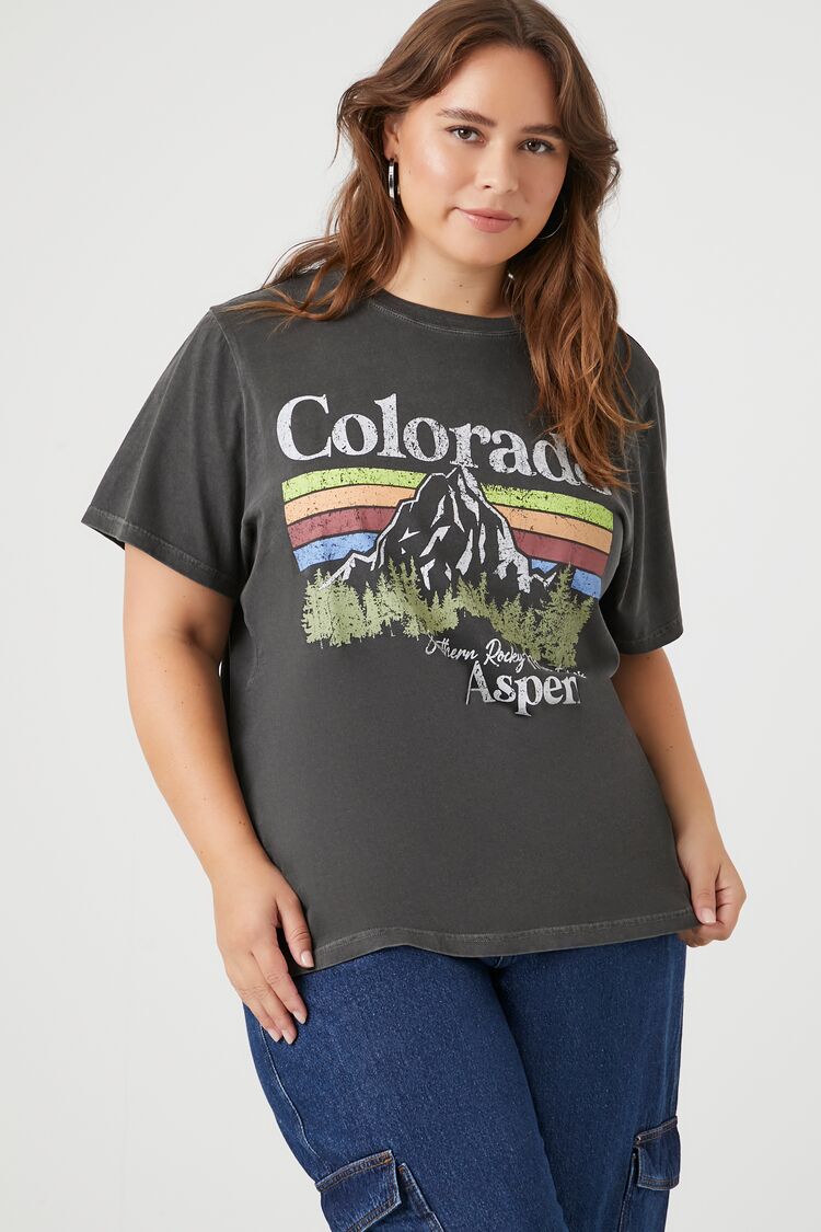 Forever 21 Plus Women's Colorado Oversized Graphic T-Shirt Charcoal/Multi