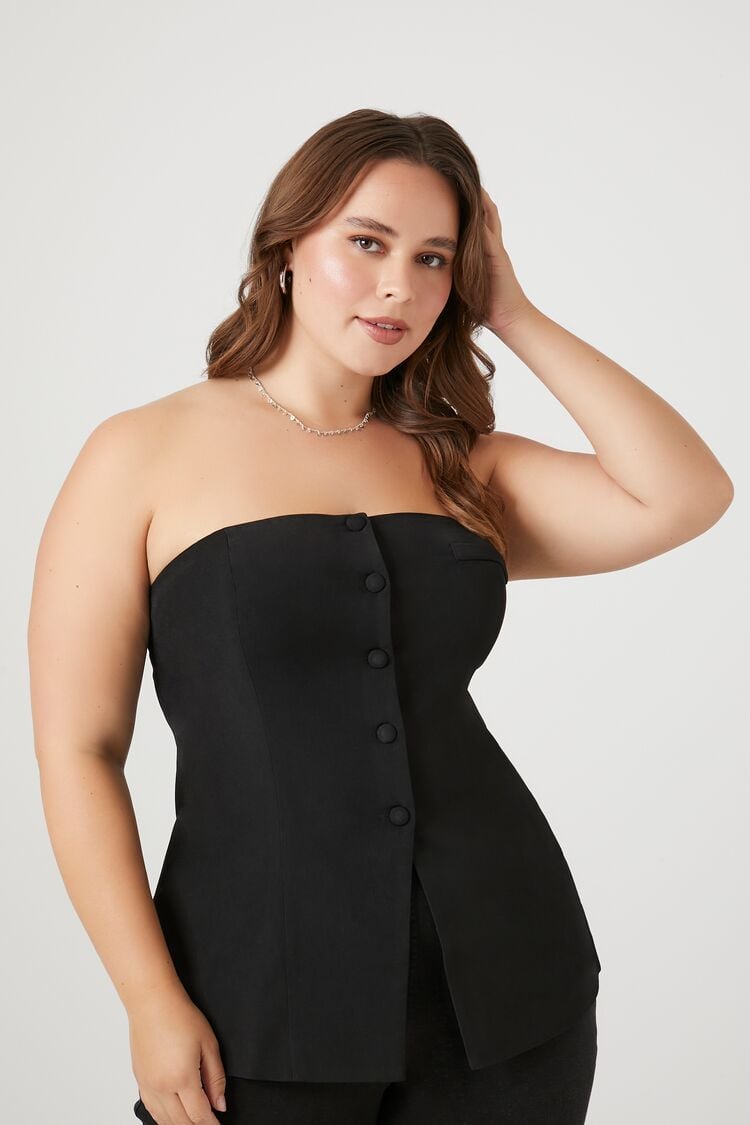 Forever 21 Plus Women's Longline Button-Front Tube Top Black