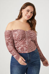 Forever 21 Plus Women's Velvet Baroque Top Pale Mauve