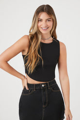 Forever 21 Women's Cropped Curved-Hem Tank Top Black