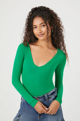 Forever 21 Women's Long-Sleeve V-Neck Bodysuit Jelly Bean