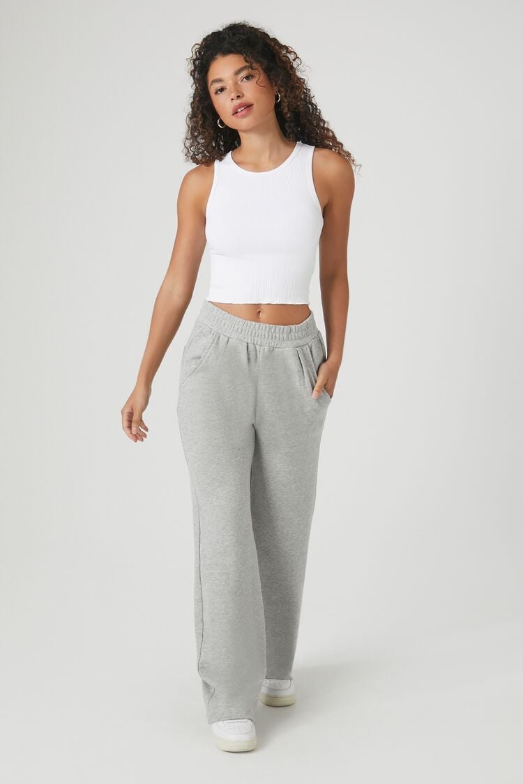 Forever 21 Women's French Terry Straight-Leg Pants Heather Grey