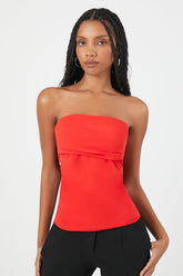 Forever 21 Women's Foldover Tube Top Fiery Red