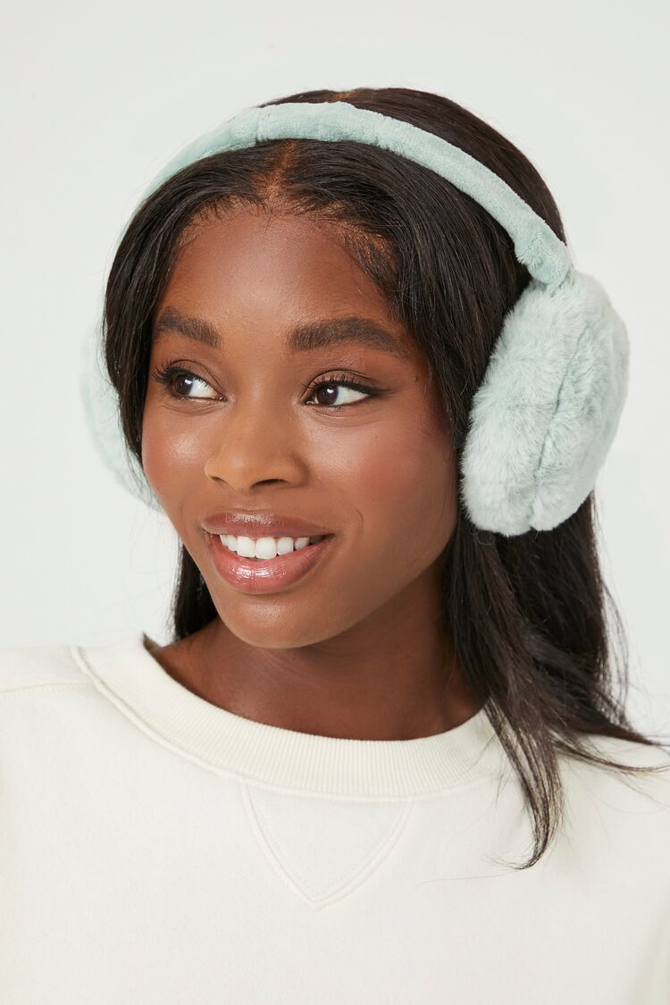 Forever 21 Women's Faux Fur Ear Muffs Green Haze