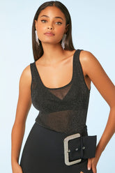 Forever 21 Women's Sheer Metallic Tank Top Black