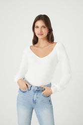 Forever 21 Women's Ribbed Knit V-Neck Sweater White