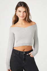 Forever 21 Knit Women's Cropped Off-the-Shoulder Sweater Grey